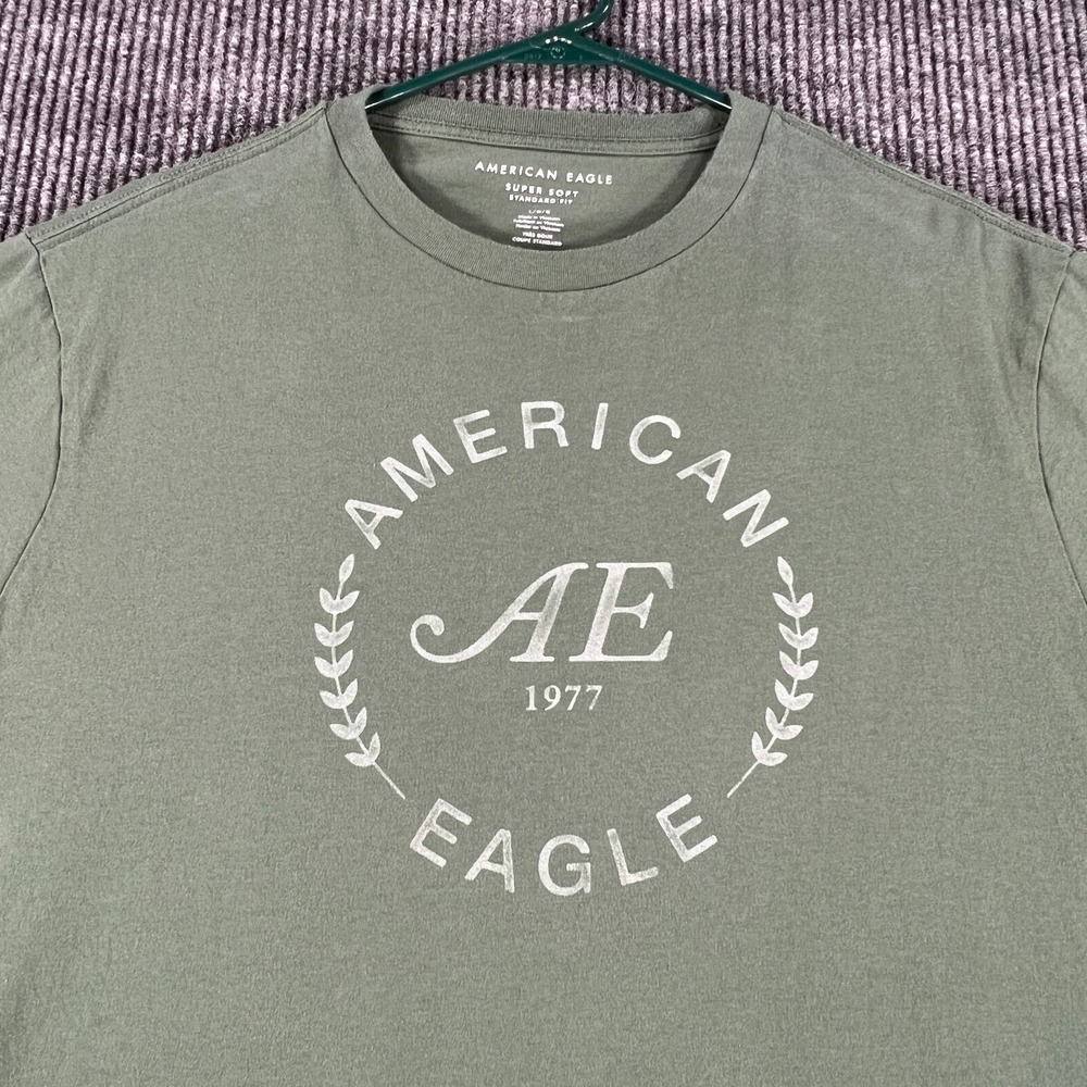 American Eagle Shirt Mens Large Green Short Sleeve Super Soft Standard Fit